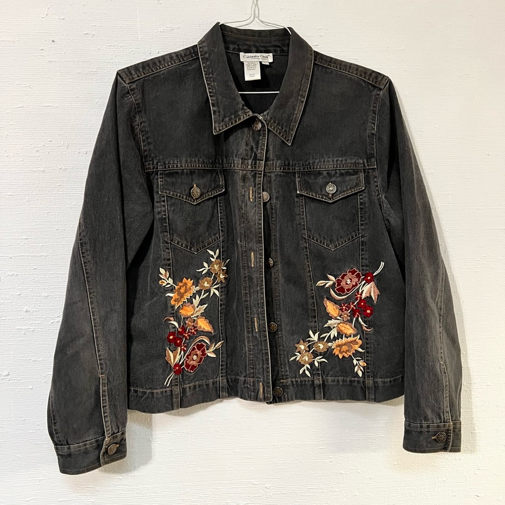 Coldwater Creek Floral Black Denim Jacket